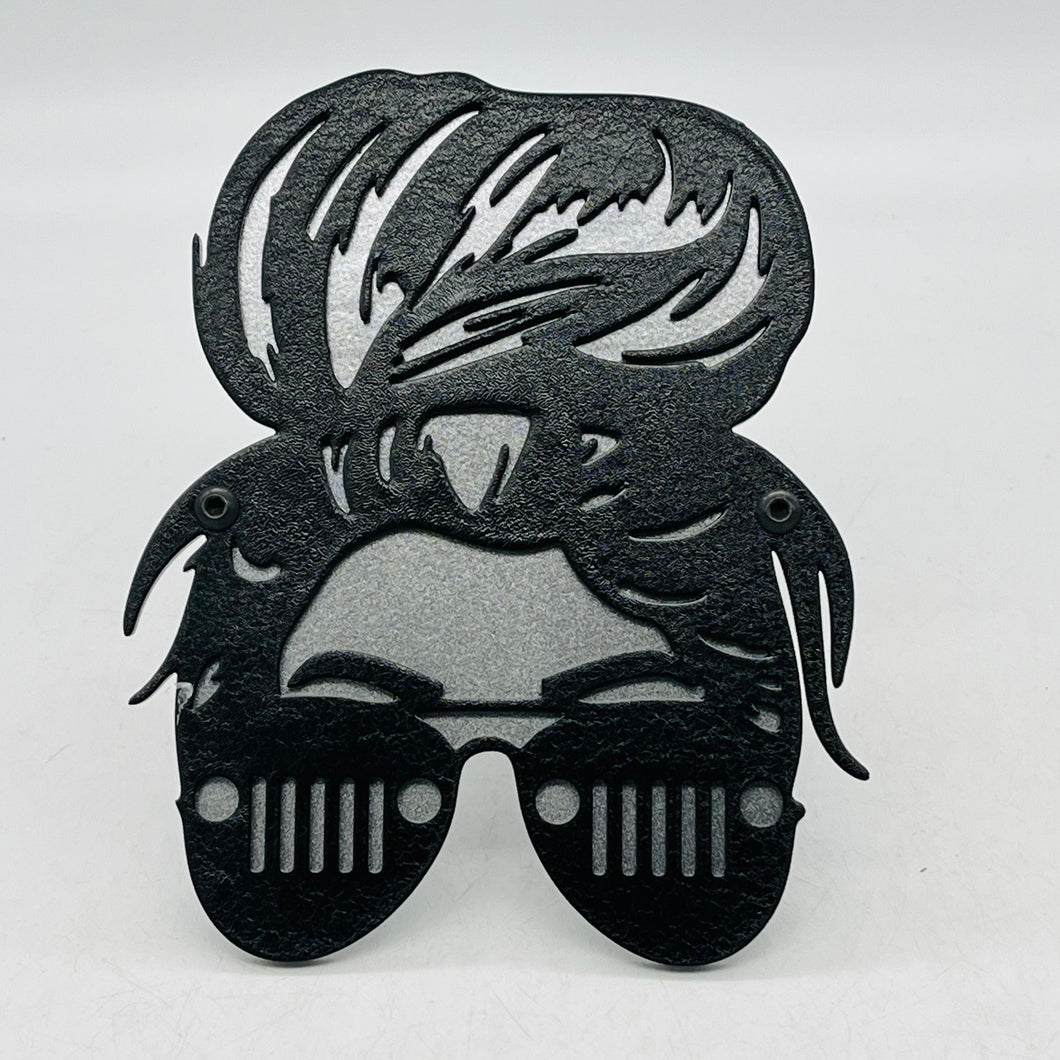 RTS Messy Bun with grill glasses Hitch Cover PPE Offroad