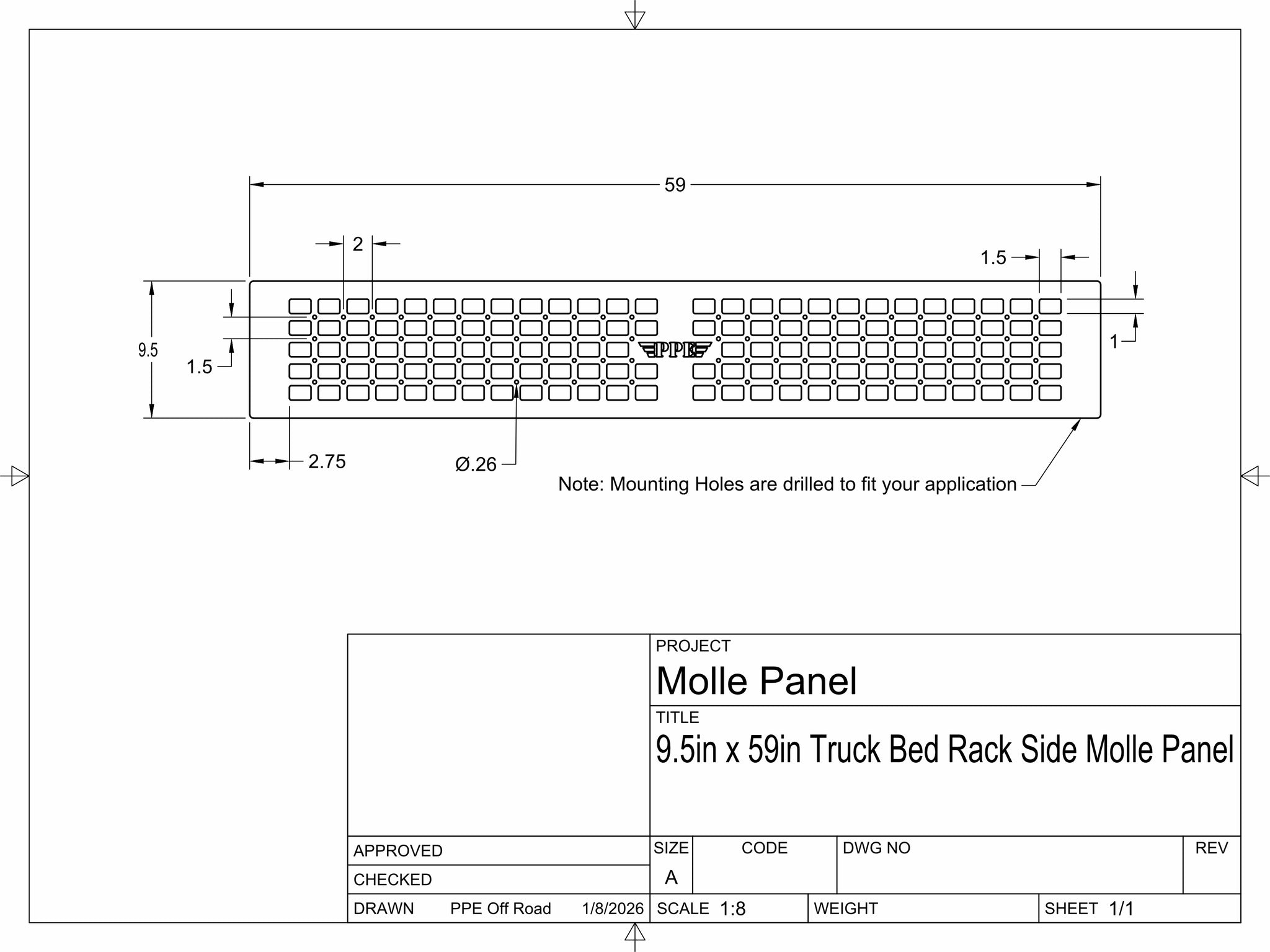 9.5in x 59in Molle Panel Add On DIY Truck Bed Rack – PPE Offroad